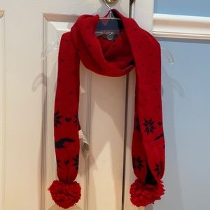 Hollister Red/Navy Blue Pompom Scarf